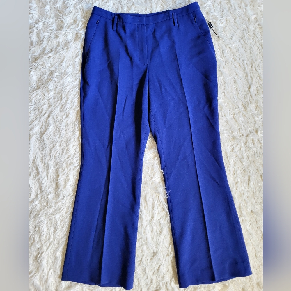 Akris Linen Straight Leg Mid Rise Trousers Ink Blue Size 10